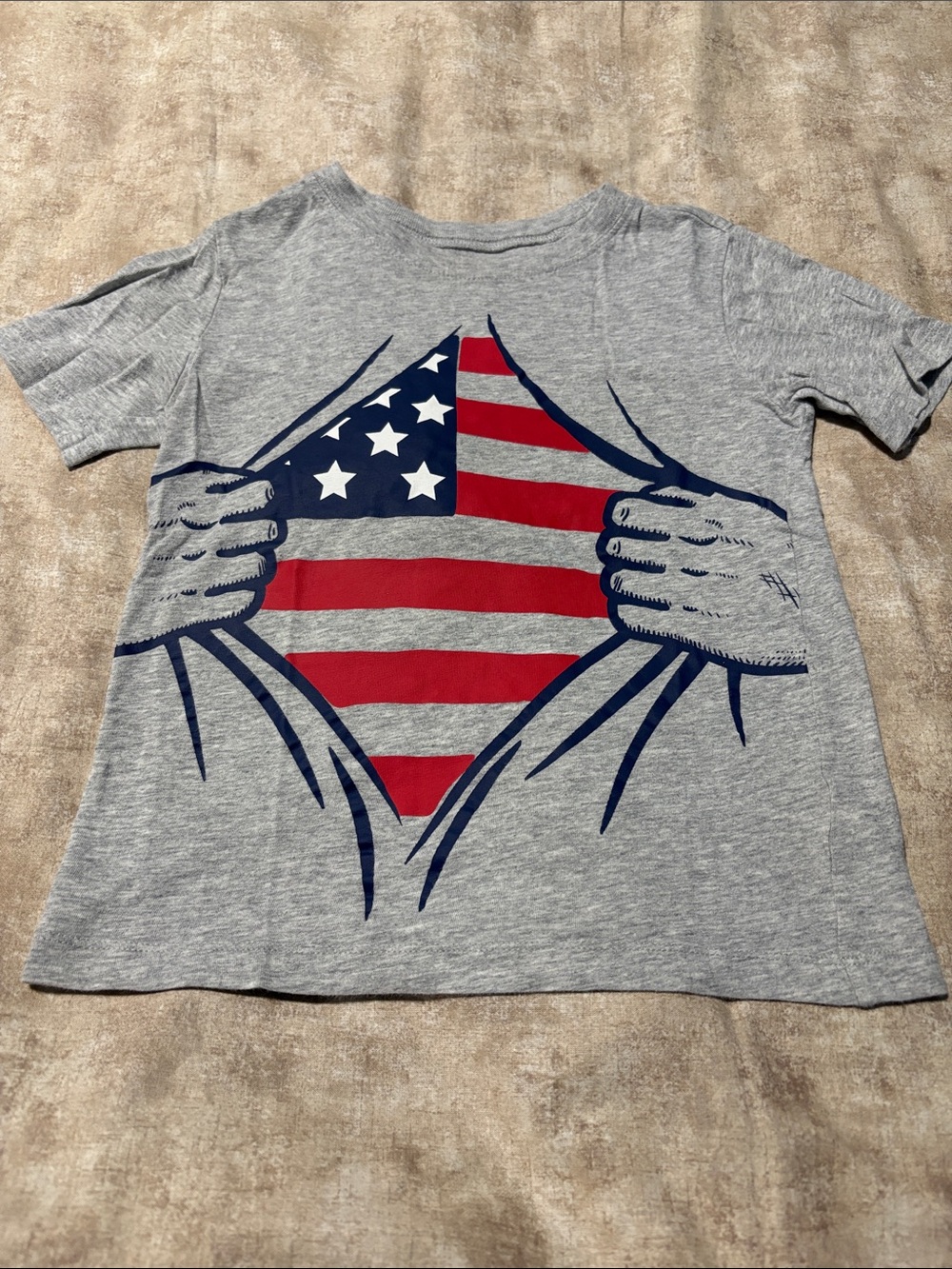 Carter's Grey Tee with Red and Navy American Flag Graphic
